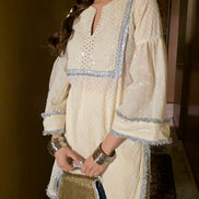 Plain Dobby Mirror Yoke Kurta with Wide Leg Pant Set