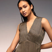Ajrakh Stripe V Neck Top
