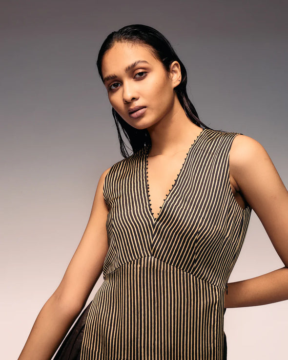 Ajrakh Stripe V Neck Top
