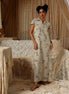 Beige Floral Cotton Net Collared Maxi