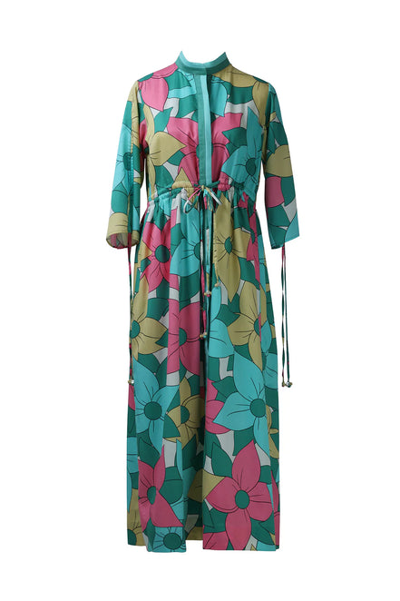 Big Floral Allover Drawstring Dress