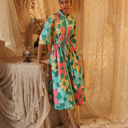 Big Floral Allover Drawstring Dress