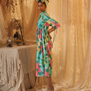 Big Floral Allover Drawstring Dress