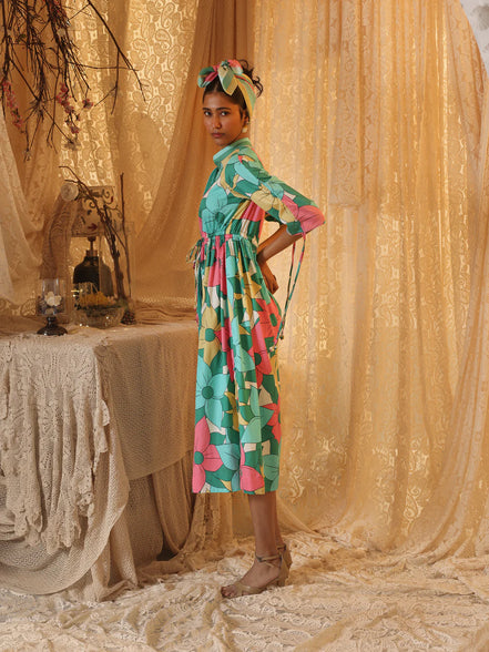 Big Floral Allover Drawstring Dress