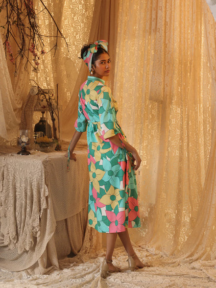 Big Floral Allover Drawstring Dress