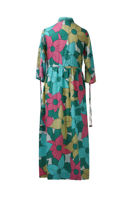 Big Floral Allover Drawstring Dress
