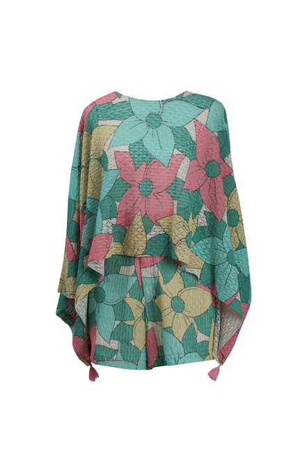 Big Floral Cotton Net Kaftan Top