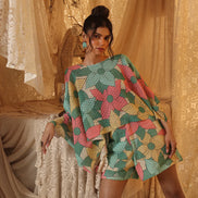 Big Floral Cotton Net Kaftan Top