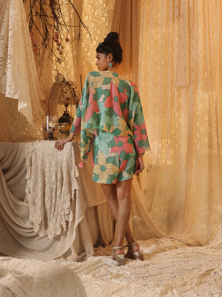 Big Floral Cotton Net Kaftan Set