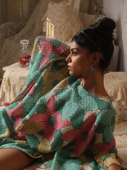 Big Floral Cotton Net Kaftan Set