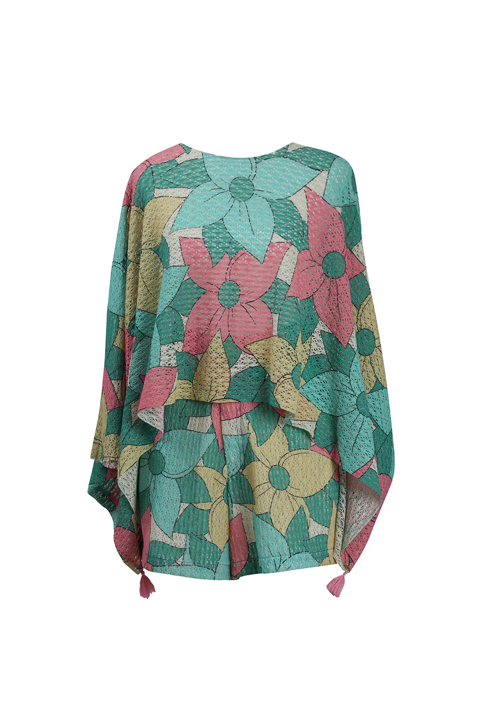 Big Floral Cotton Net Kaftan Set