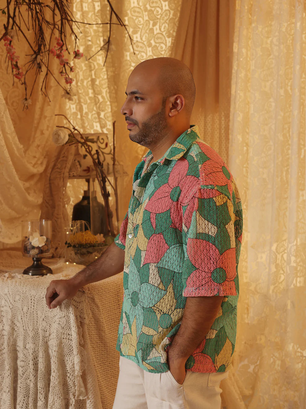 Big Floral Cotton Net Men’s Shirt