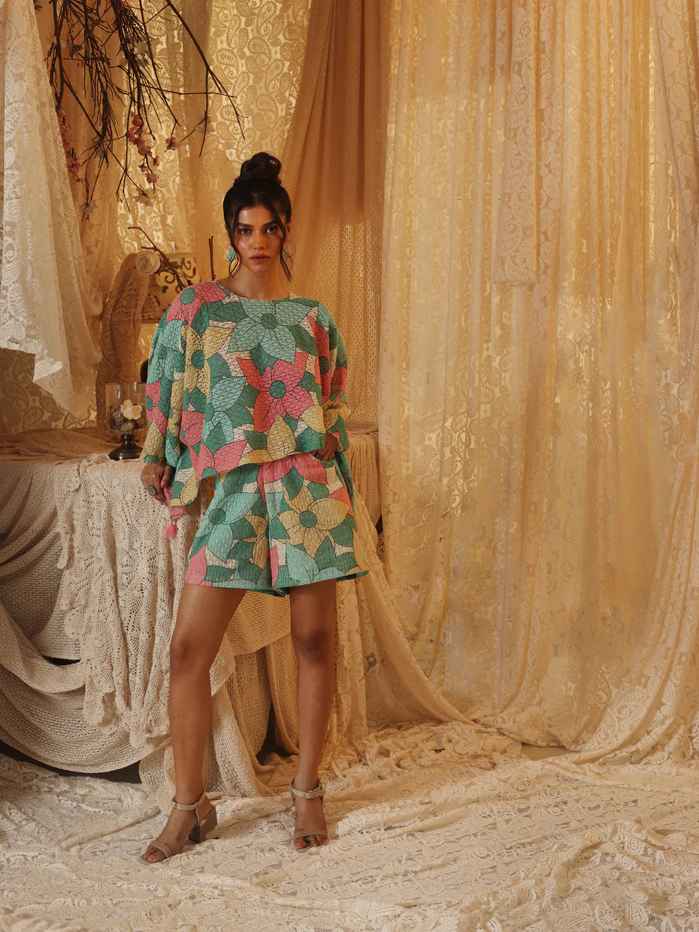 Big Floral Cotton Net Shorts