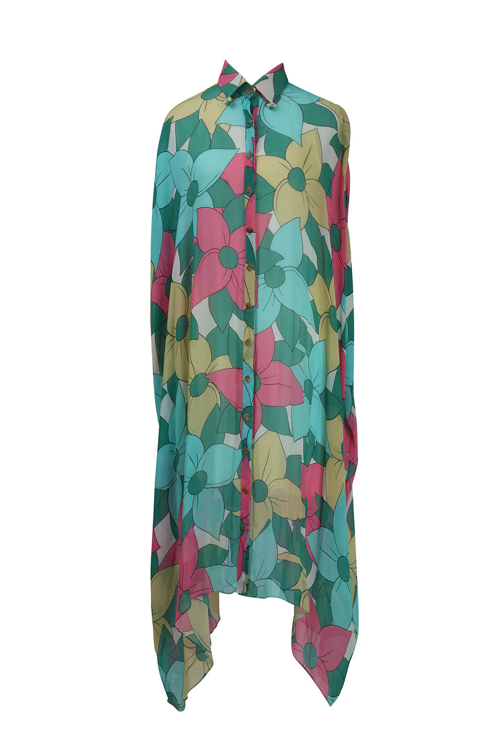Big Floral Kaftan Shirt Dress