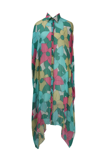Big Floral Kaftan Shirt Dress
