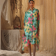Big Floral Kaftan Shirt Dress