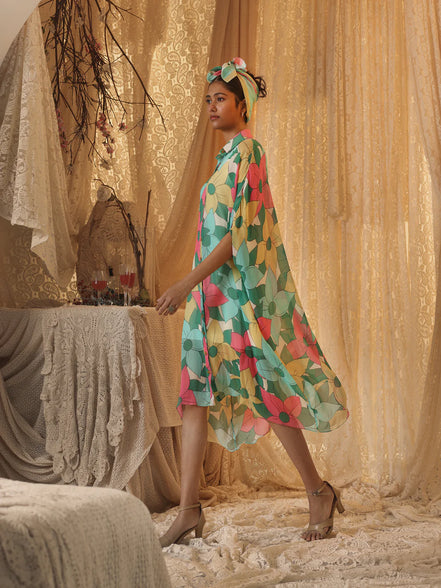 Big Floral Kaftan Shirt Dress