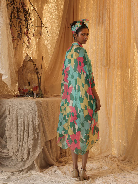 Big Floral Kaftan Shirt Dress