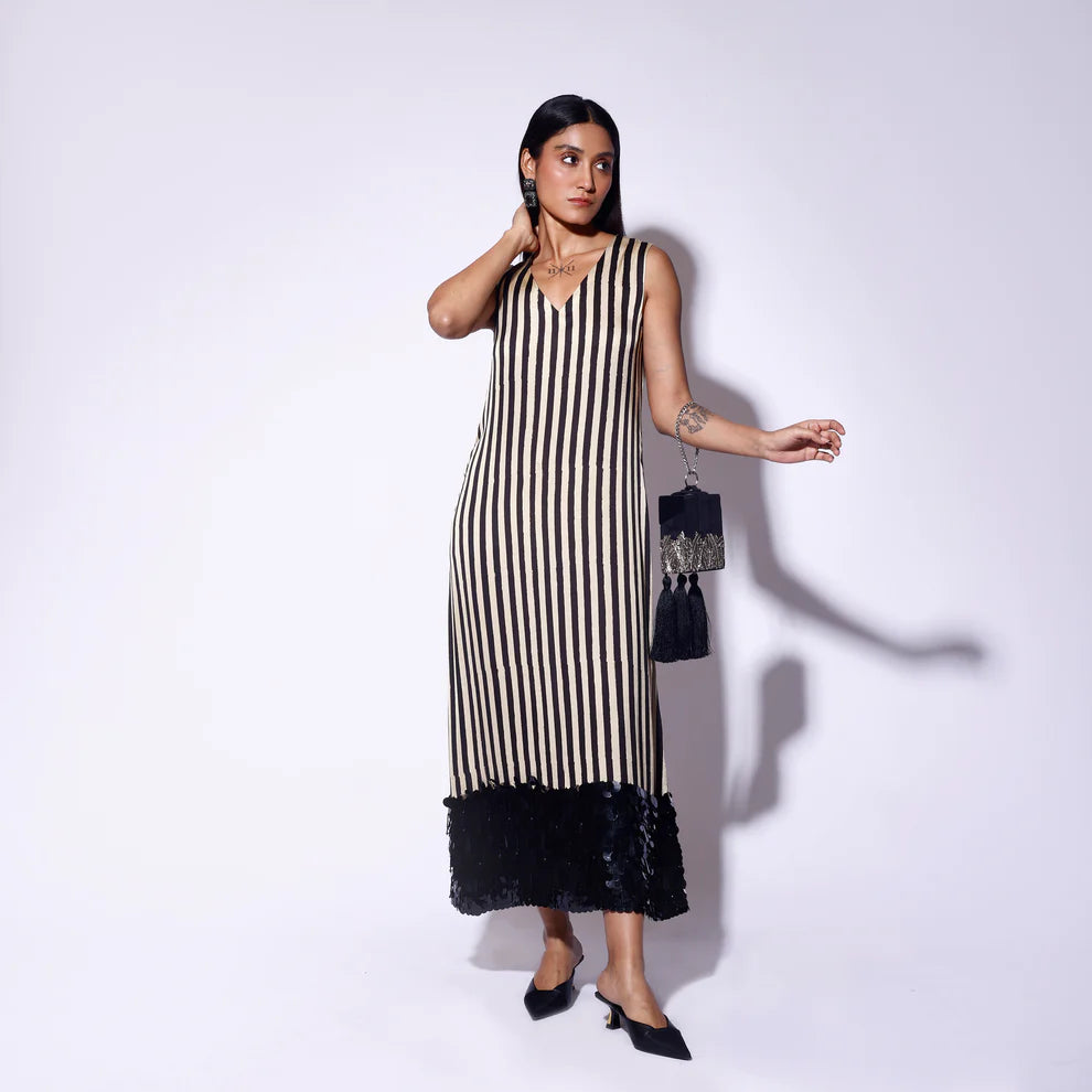 Black White Sequinned Midi Dress