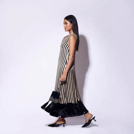 Black White Sequinned Midi Dress