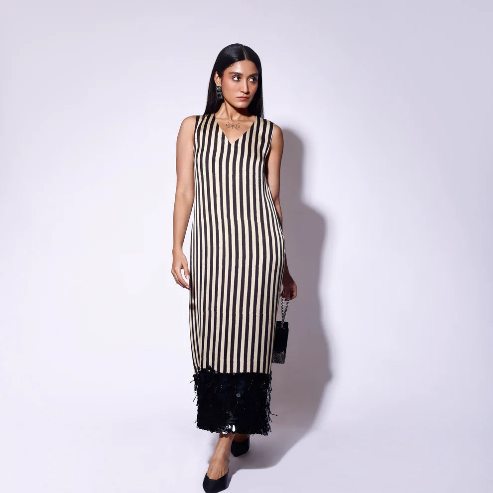 Black White Sequinned Midi Dress