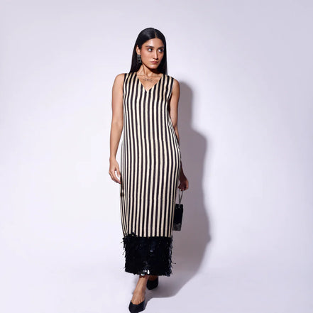 Black White Sequinned Midi Dress