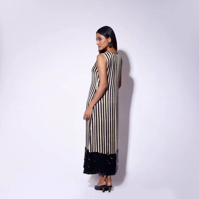 Black White Sequinned Midi Dress