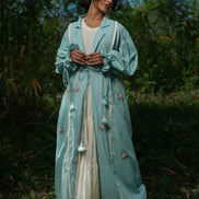 Charmaine Set - Dress and Jacket - Blue and Beige