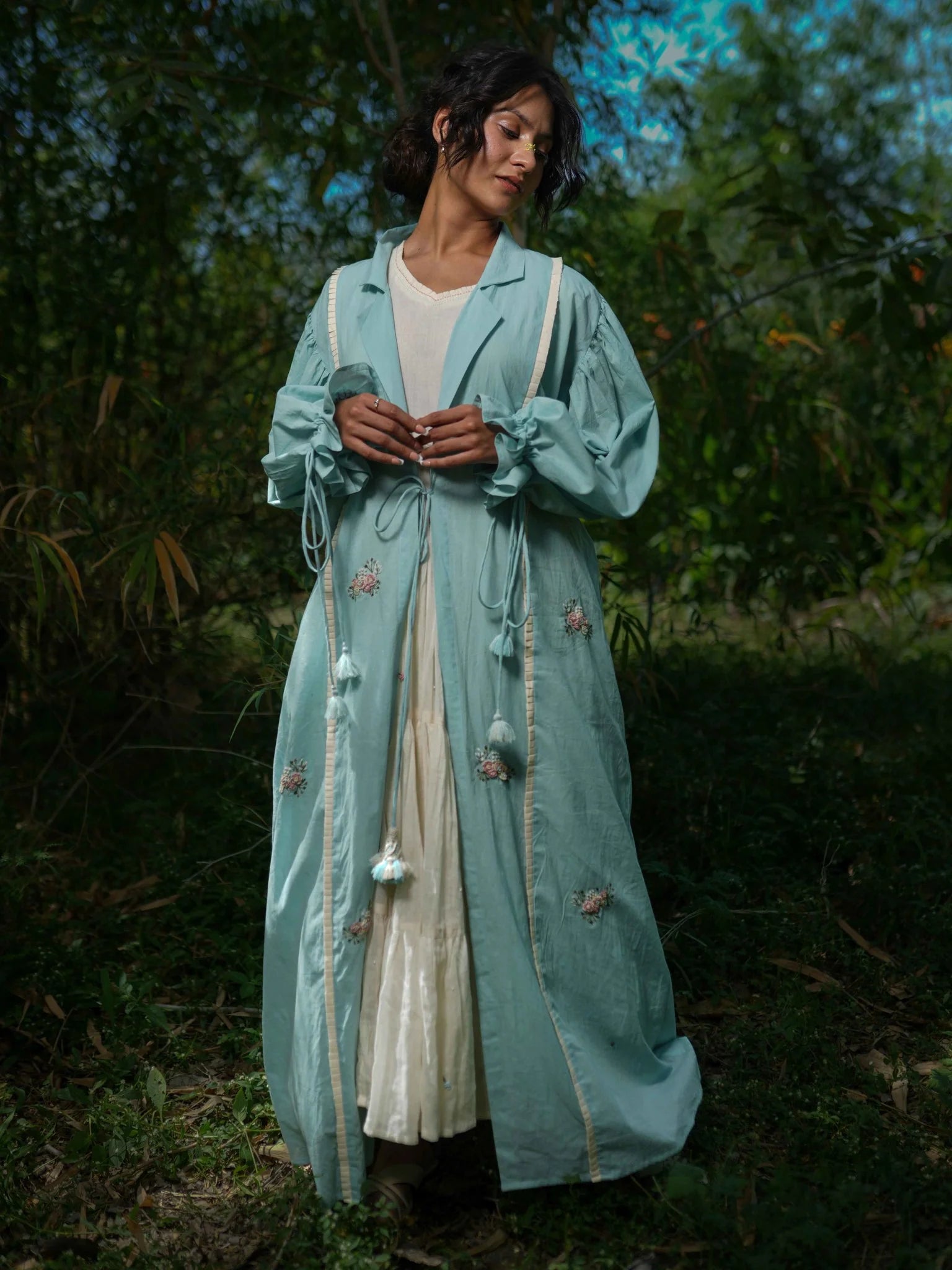 Charmaine Set - Dress and Jacket - Blue and Beige