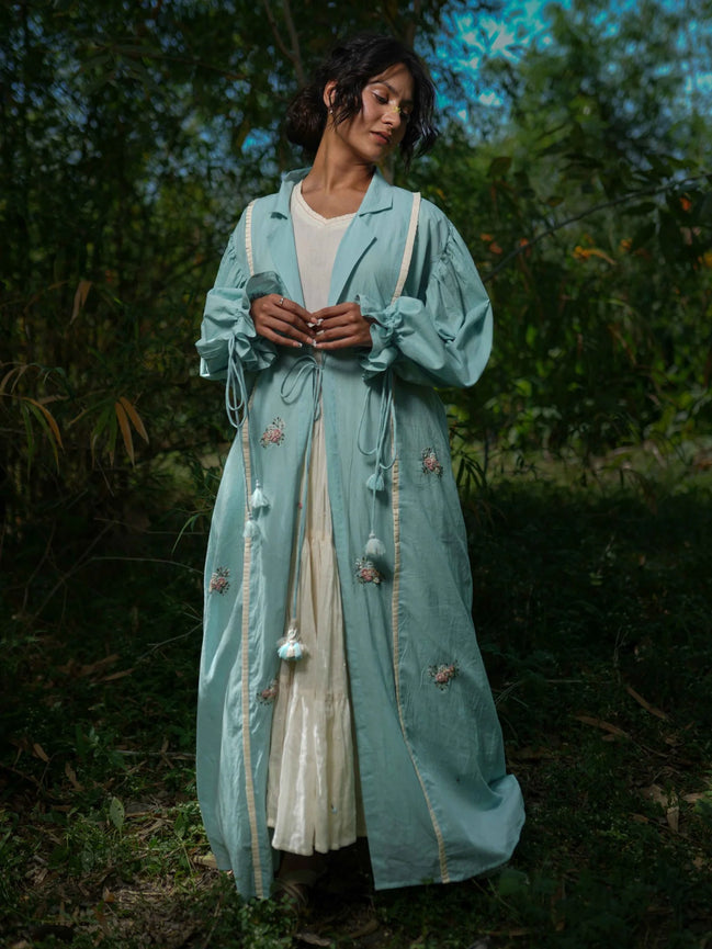 Charmaine Set - Dress and Jacket - Blue and Beige