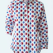 Shirt with Concealed Placket and Kimono Sleeve and Long Skirt - Red/Blue