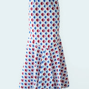 Shirt with Concealed Placket and Kimono Sleeve and Long Skirt - Red/Blue