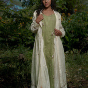 Dara Set - Dress and Jacket - Beige With Green