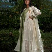 Dara Set - Dress and Jacket - Beige With Green
