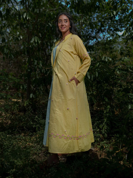 Dara Set - Dress and Jacket - Blue With Yellow