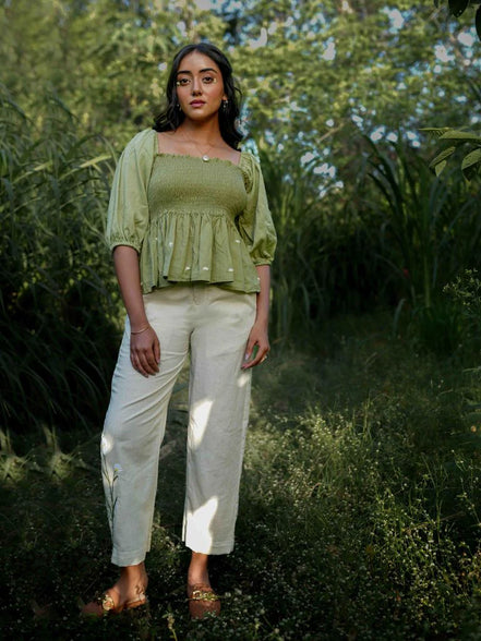 Erelah Set - Top and Pants Green and Beige