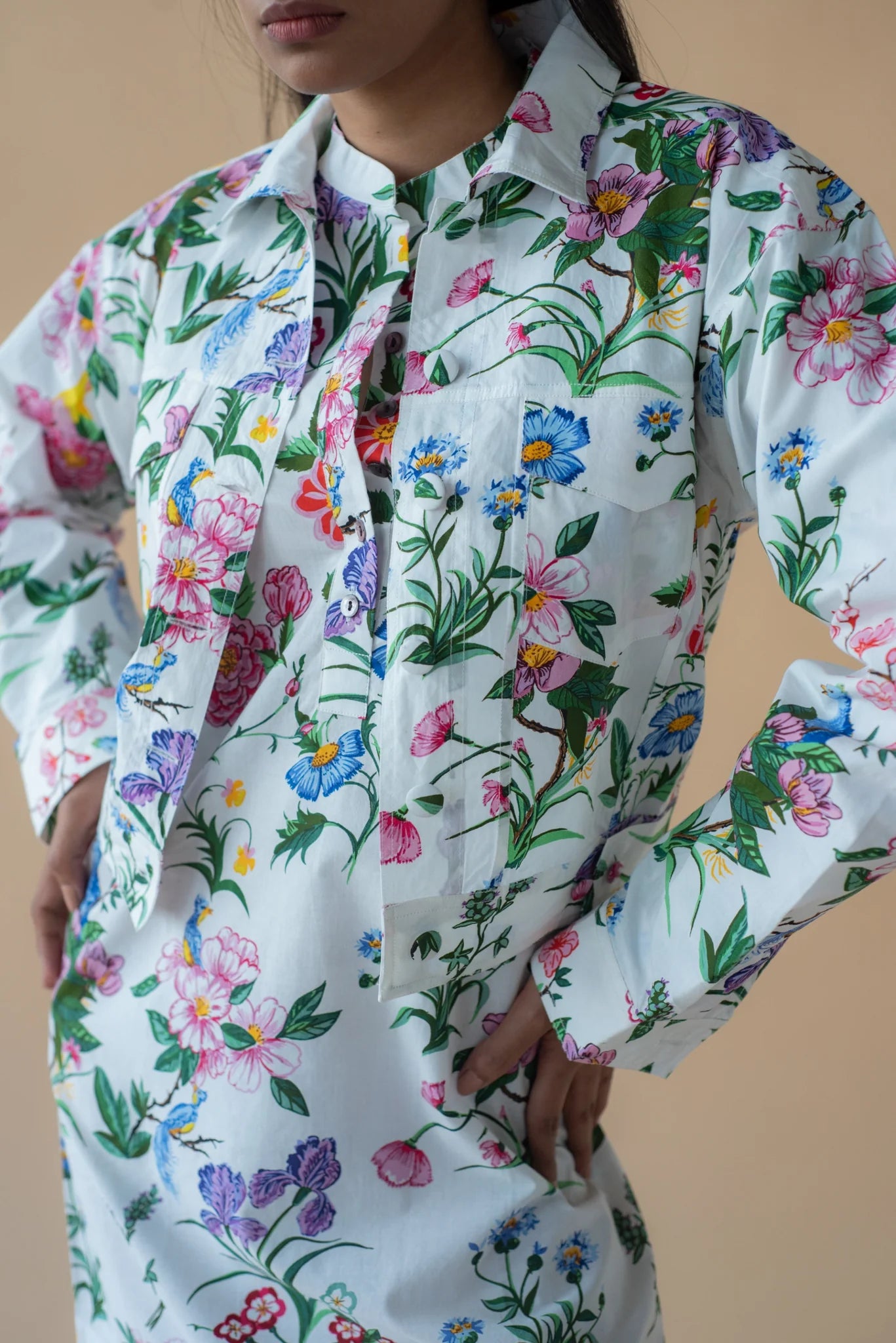 Flower Print Fly Jacket and Long Dress