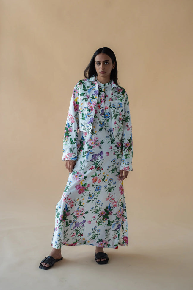 Flower Print Fly Jacket and Long Dress