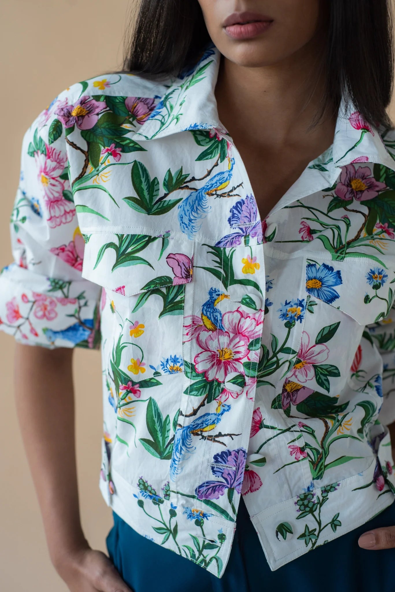 Flower Print Fly Jacket and Long Dress