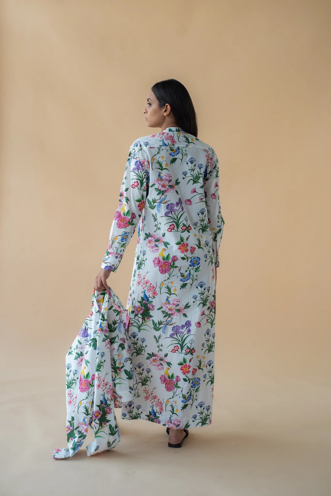 Flower Print Fly Jacket and Long Dress