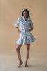 Geometric Print Fly Jacket and Short Skirt - Green/Pink