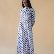 Geometric Print Shirt Dress - Blue/Maroon