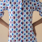 Geometric Print Shirt Dress - Blue/Maroon