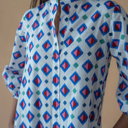 Geometric Print Shirt Dress - Blue Inclined Square