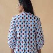 Geometric Print Shirt Dress - Blue/Maroon