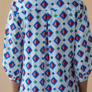 Geometric Print Shirt Dress - Blue Inclined Square