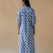 Geometric Print Shirt Dress - Blue Inclined Square