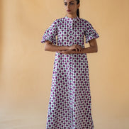 Geometric Print Shirt Dress - Purple