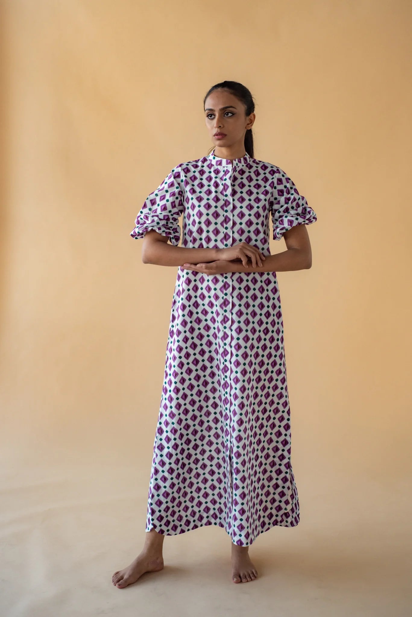 Geometric Print Shirt Dress - Purple