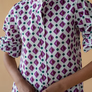 Geometric Print Shirt Dress - Purple